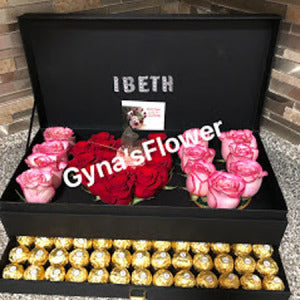 Boxed Roses and Chocolates arranged