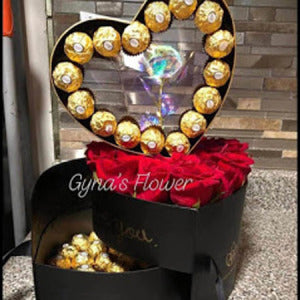 Boxed Heart Shaped Roses and Chocolate